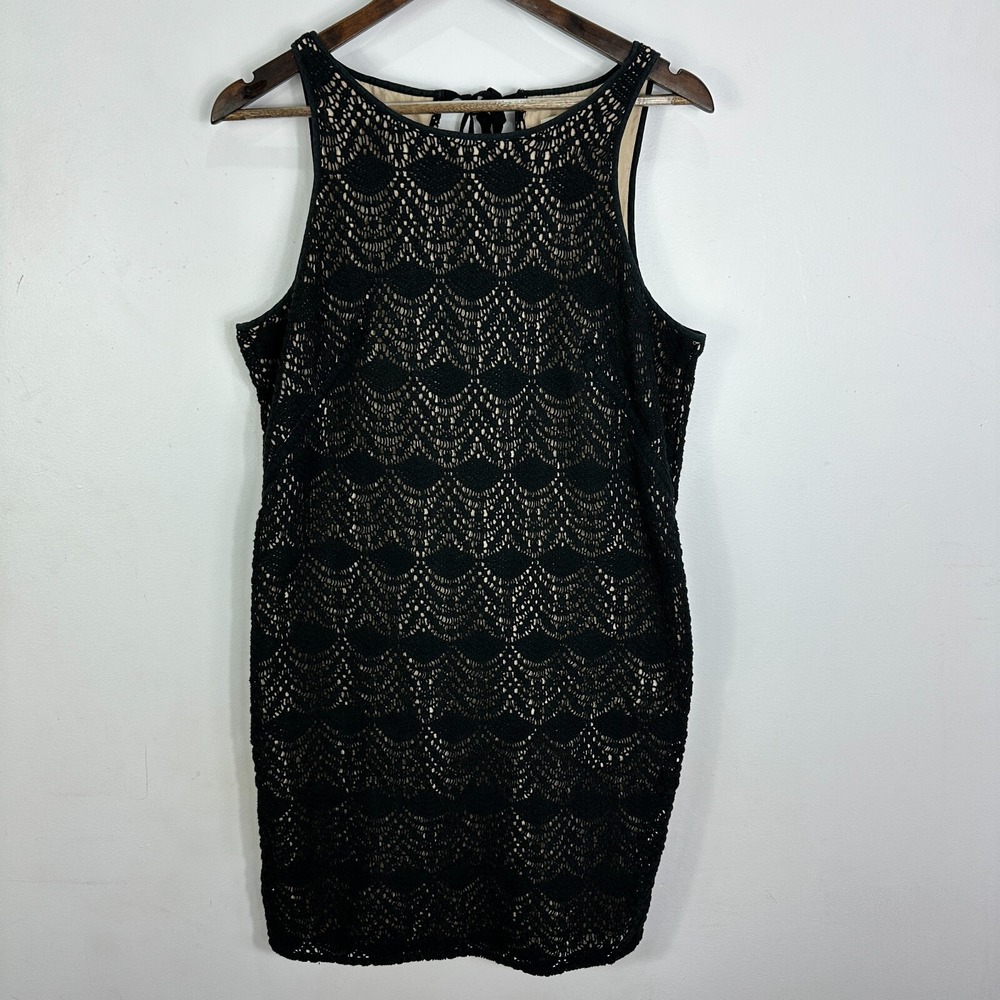 LOFT Crochet Lace Shift Dress Womens 12 Black Scalloped Sleeveless Keyhole Boho